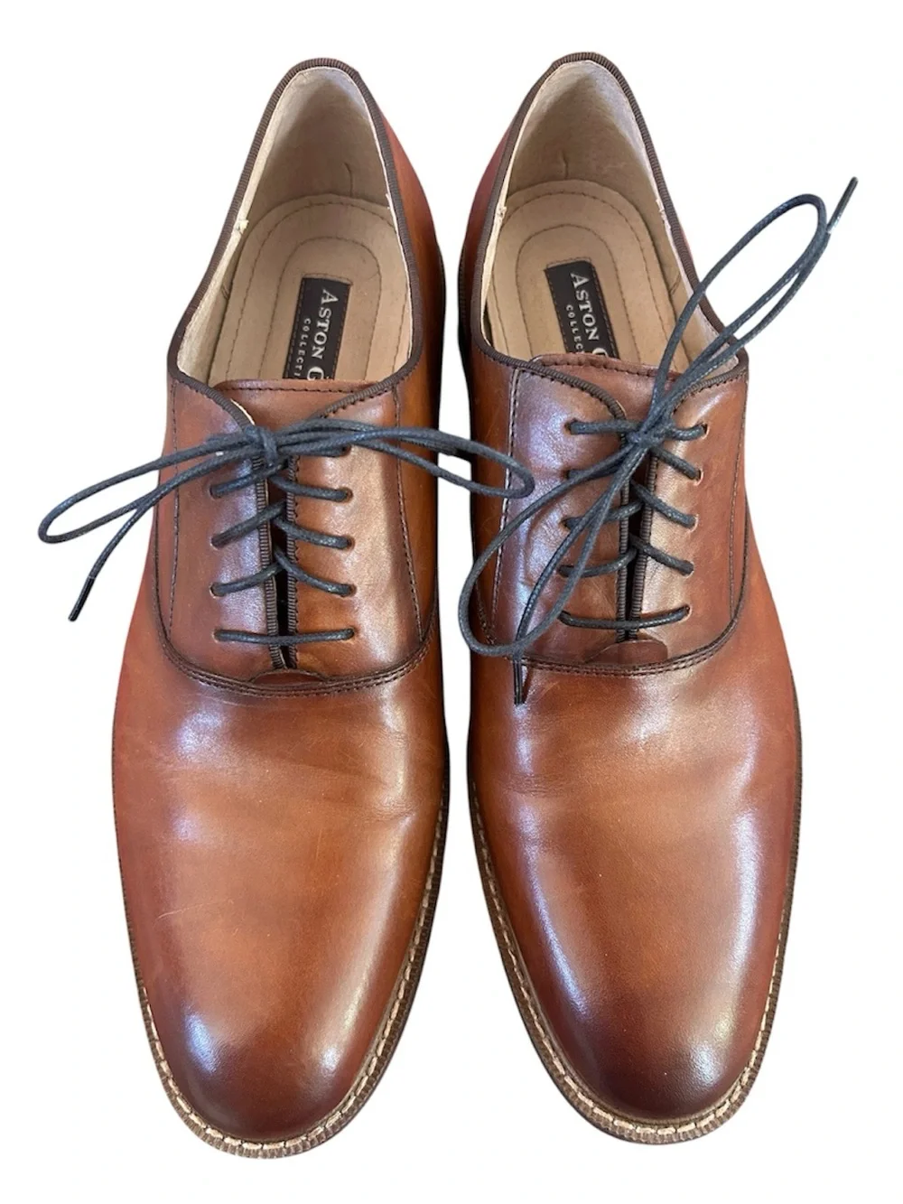 NWOT Aston Grey | Men's Cognac Brown Leather Lace Up Leu Derby Dress Shoes Sz 10